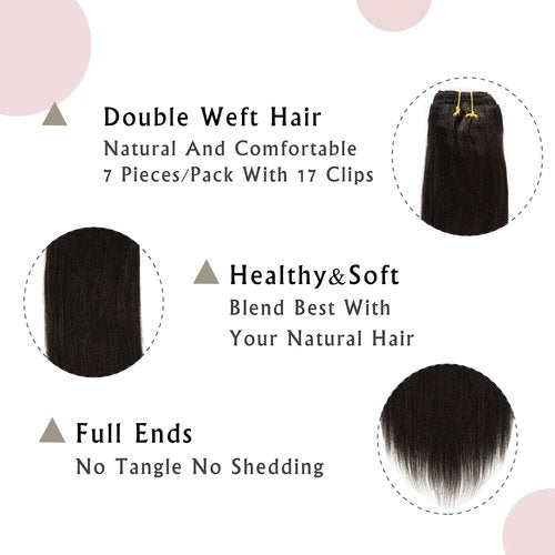 Anrosa Yaki Hair Clip in Yaki Hair Extensions Clip in Human Hair for African American Yaki Straight Clip ins Natural Hair Thick Volume Natural #1B 10 inch 120 Gram