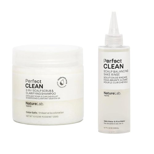 NatureLab.TOKYO Perfect Clean Clarifying Scalp Scrub 2-in-1 Shampoo and Scalp Scrub Hair Treatment (8.1 oz) & Perfect Clean Scalp Balancing Sake Rinse (7 oz)