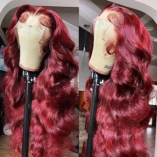 Burgundy Body Wave Lace Front Wigs Human Hair 200% Density Hd Transparent 13x4 99j Glueless Frontal Wig Pre Plucked with Baby Hair 24 Inch Wine Red Wigs for Women Brazilian Virgin Hair Colored Wig
