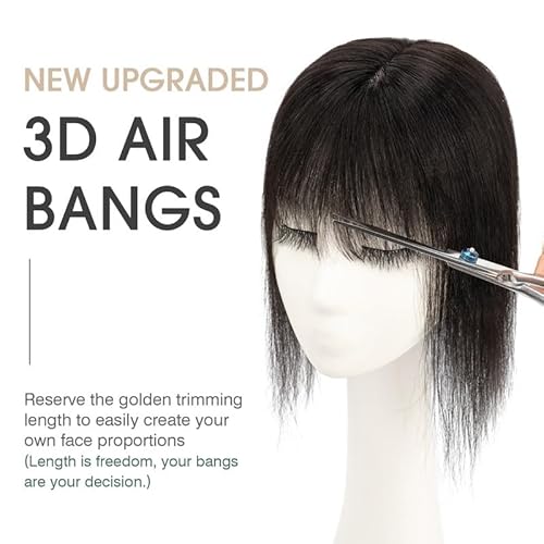 S-noilite Hair Toppers for Women Real Human Hair, 100% Real Human Hair Toppers with Bangs for Women with Thin Hair,2.25"*6" Lace Silk Base 14 inch Natural Black