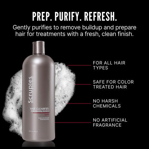 Scruples Hair Clearifier Shampoo - Professional Grade Deep Cleansing Shampoo - Clarifying Agents Remove Metals, Minerals and Chlorine - Detox and Vitality Boosting for All Hair Types (33.8 oz)