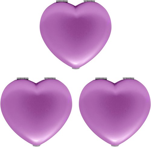Set of 3 Contemporary Heart-Shaped Compact Mirrors with Reflective Finish (Pink)
