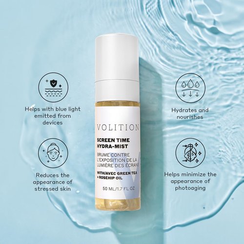 Volition Beauty Screen Time Hydra-Mist with Green Tea + Rosehip Oil | Moisturizing Facial Mist Helps Reduce Look of Fine Lines from Photoaging | Calms Redness, Nourishes & Soothes | Vegan