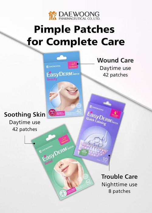 DWEasyDerm EasyDerm Beauty Patch(126 Counts) - 100% Hydrocolloid Pimple Patch for Zit Spot Care, K-beauty, Daewoong Pharmaceutical, Korean Acne Patches