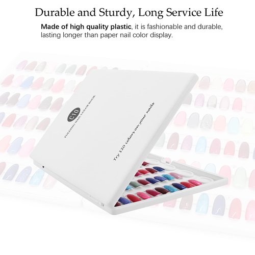 Nail Color Display Book Nail Swatch, C10 Plastic Nail Sample Display Book Nail Gel Color Card Book with Transparent Replacement Nails, No Need Pasting, No Need Glue (C10)