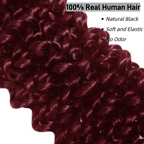 99J Human Braiding Hair Water Wave Bulk Human Hair for Braiding Bohemian Knotless 2 Bundles 100g 18inch No Weft 10A Brazilian Virgin Human Hair Extensions Curly Bulk Human Hair for Boho Braids