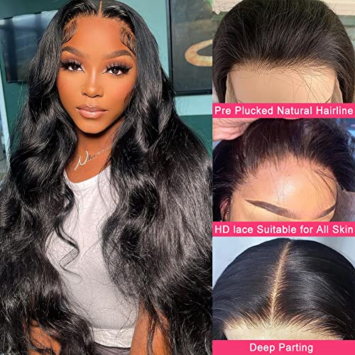 Body Wave Lace Front Wigs Human Hair 13x4 HD Transparent Lace Frontal Wigs for Black Women 180% Density Glueless Wigs Human Hair Pre Plucked with Baby Hair (24inch)