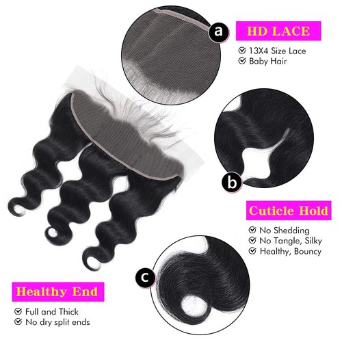 13x4 Lace Frontal Closure Body Wave Frontal Ear to Ear HD Lace Frontal Human Hair 100% Brazilian Virgin Human Hair Closure 16 Inch Frontals Hair Pieces for Women Free Part 150% Density