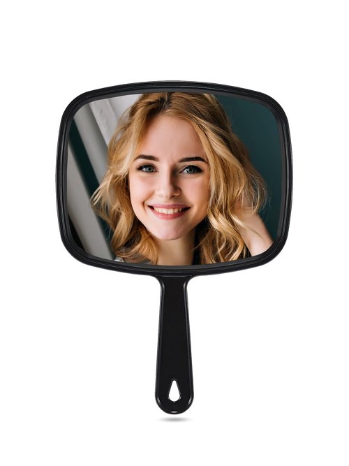 MIRRORNOVA Hand Mirror, Barber Hairdressing Handheld Mirror with Handle for Salon, Square, Black, Large