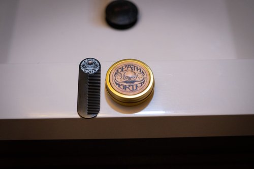 The Vintage Beard Company Death Grip Extra Strong Hold Mustache Wax and Death Grip Mustache Keychain Comb Set
