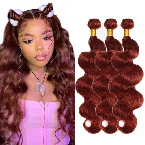 #33 Copper Red Bundles Human Hair Body Wave 3 Bundles 16 18 20 Inch Unprocessed Brazilian Virgin Remy Reddish Brown Body Wave Bundle Human Hair Extensions