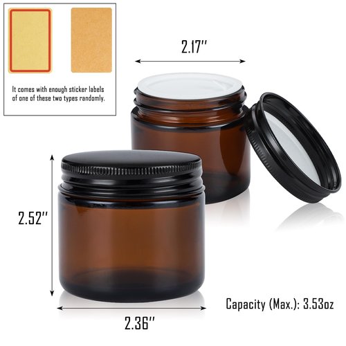 RAMFIYN 4oz Amber Glass Jars with Lids - 24 Pack Cosmetic Containers for Travel, Cream & Lotion