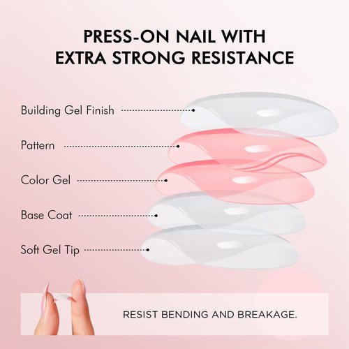 VSALON Short Almond Press-On Nails, 42 Count (Pack of 1), French Tip & Cat Eye, Cream Finish, Plastic, 16 Sizes & 10 Alternative Nails, UV Glue, Easy Tabs, Remover (Rose Sweetheart)