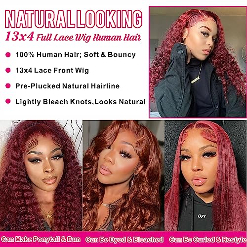 Reddish Brown Deep Wave Lace Front Wigs Human Hair 33b Color 13x4 HD Lace Frontal Wig for Women 180% Density Glueless Copper Red Curly Wig Pre Plucked 26 Inch
