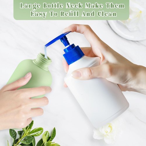 DMuuuDM 9 Pcs 6.8 oz Plastic Squeeze Bottles with Flip Cap,Empty Refillable Travel Shampoo Bottle Containers for Creams, Lotion,Body Wash, Conditioner,Silicone Funnel Included-Green