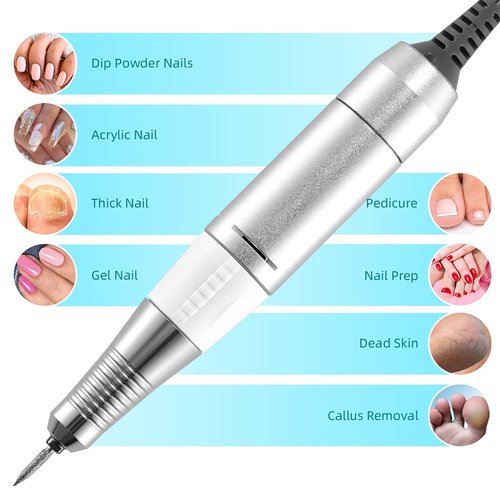 JEWHITENY Professional Nail Drill Machine 30000RPM Light Electric Acrylic Nail File Kits for Remove Nail Gel Polish Nail Drills for Acrylic Nails Design for Home Salon Use 110-240V(White)