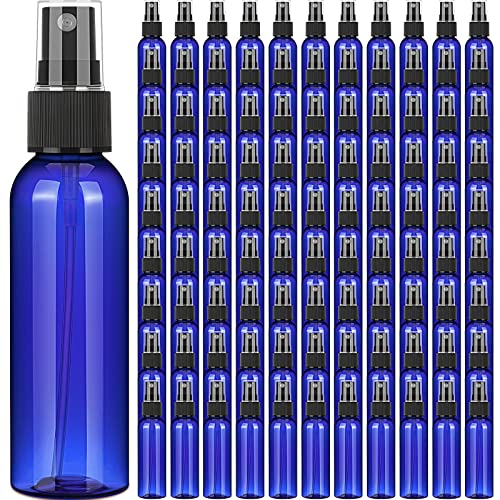 Nuogo 100 Pack 2 Oz Plastic Spray Bottles Reusable Mini Travel Size Perfume Refillable Mist Sprayer Empty Spritz Bottle for Household Use Essential Oil Cleaning(Blue)