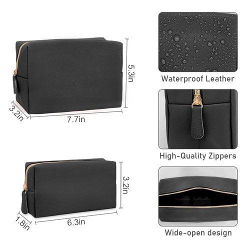 Adegari Makeup Bag for Women Girls, 2 Pieces Portable Cosmetic Bags Organizer Preppy Makeup Pouch PU Leather Waterproof Travel Toiletry Bag for Mom Daughter friend Wife