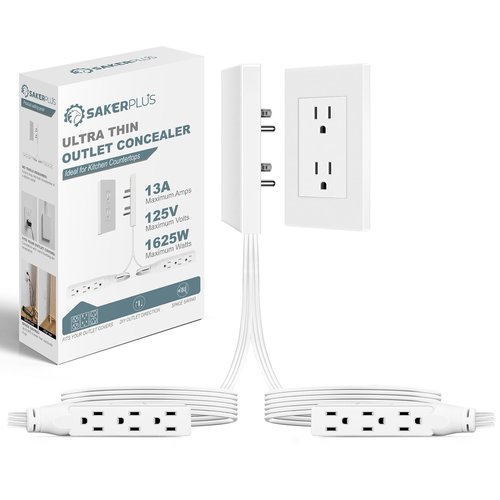 SakerPlus Outlet Concealer Power Strip-Outlet Cover Extender with 3AC Outlets-5ft Flat Plug Extension Cord,Universal Size,1625W for Kitchen, Home and Office,Child & Pet Safe(Dual 5 Foot)