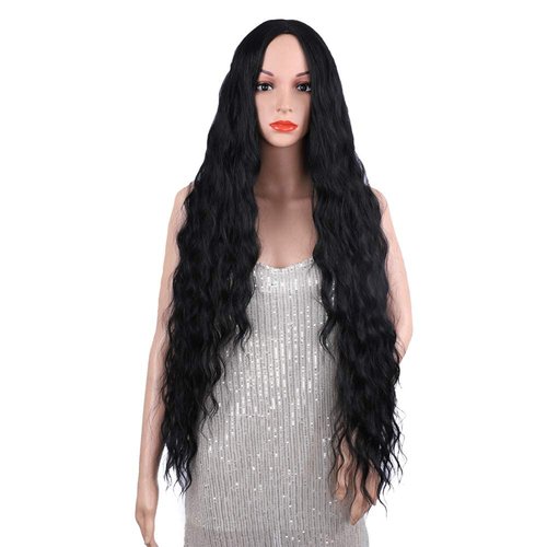 Atohallan Long Black Wig for Women 36 inch Super Long Water Wavy Wigs Heat Resistant Synthetic Soft Wavy Fluffy Curly Wig for Daily Party Use Halloween Wig