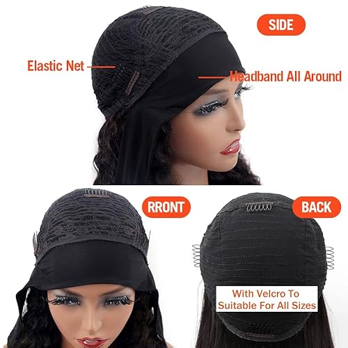 XSY Curly Headband Wig Human Hair Kinky Curly Human Hair Wigs 28 Inch Brazilian Virgin Headband Wig Machine Made None Lace Front Wigs for Black Women 150% Density Natural Color