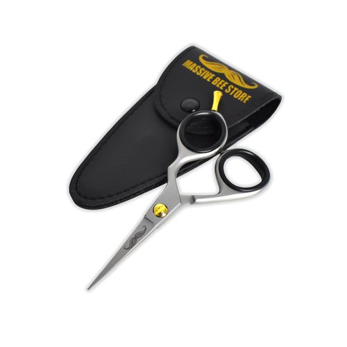 Massive Bee Store Rounded-Tip Trimming Scissors for Men – Stainless Steel High Carbon Beard, Mustache, and Ear Hair Grooming Scissor (Silver-Pointy-Tip)