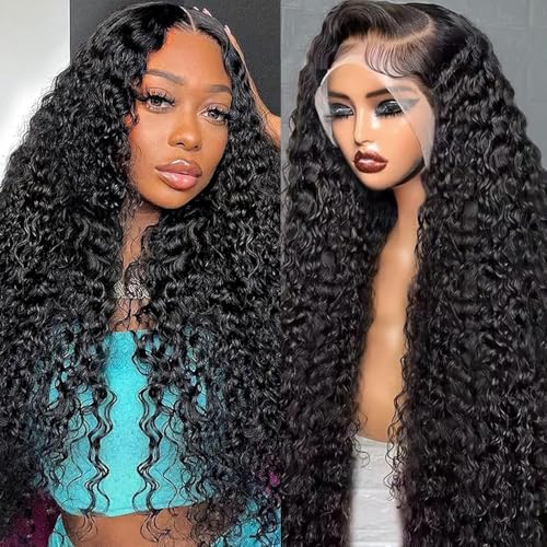 abbildung 24 Inch13x6 Deep Wave Lace Front Wigs Human Hair HD 13x6 Lace Front Wigs Human Hair 200% Density Deep Curly Human Hair Wigs Pre Plcked Deep Wave Frontal Wigs Natural Black wig