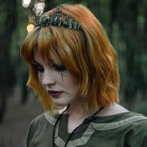 Green Fairy Crystal Crown - Handmade Raw Quartz Tiara with Bronze Crow Branch Moon Elf Headpiece Fantasy Forest Witch Crown Wedding Renaissance Halloween Cosplay Woodland Headband