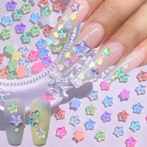 50pcs Star Nail Charms and Gems Stars Nail Rhinestones Nail Gems Cute Star Charms for Nails Design Rhinestones for Nails Charms 3D Nail Art Charms Nail Crystals Nail Diamonds Nail Jewels for Nail Art