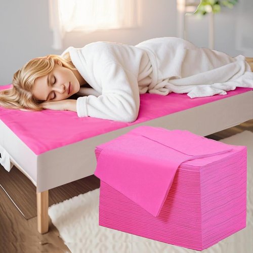 YILUFA1688 100 Pcs Massage Table Sheets Disposable Bed Cover Non Woven Fabric Breathable Sheets for Massage,Spa, Beauty Salon, Facial,Tattoo, Waxing, Esthetician (71"x 31" Pink)