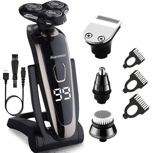 Electric Razor for Men Shaver Rechargeable Waterproof Rotary for Shaving with Nose Trimmer Sideburns Trimmer Face Cleaning Brush