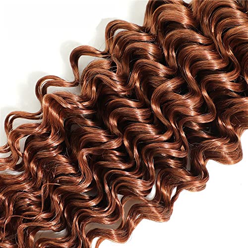 Color #30 Human Hair Deep Wave Bundles 8A Grade Peruvian Virgin Hair 3 Bundles 12 14 16 Inch Brown Hair Extensions