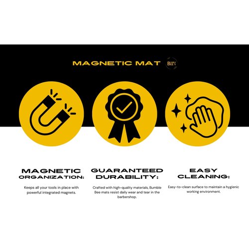 BUMBLE BEE Barber Equipment, Magnetic Barber Mat Non-Slip Heat Resistant Surface - Barber Mats for Clippers, Quick Access, Easy Cleaning - Barber Station Mat and Barber Organizer Station. (Small)
