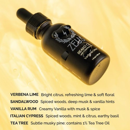 ZEUS Natural Beard Oil for Men, Premium Grooming Oil to Soften, Hydrate, Condition & Control Frizz in Beard and Mustache (Made in USA) Vanilla Rum