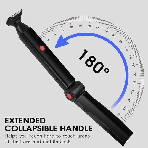 ETbyto Back Shavers for Men Long Handle，Multifunctional Self-Service Electric Back Hair Razor with Adjustable Handle，Men's Back Shaver wiht Nose Hair Trimmer Set and 2 Shock Absorber Flex Heads,Black