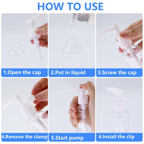 DTDNZKN 4 Pack 3.4 Oz (100ml) TSA Approved Travel Pump Bottles for Toiletries Clear Travel Size Bottles Leak Proof with Labels