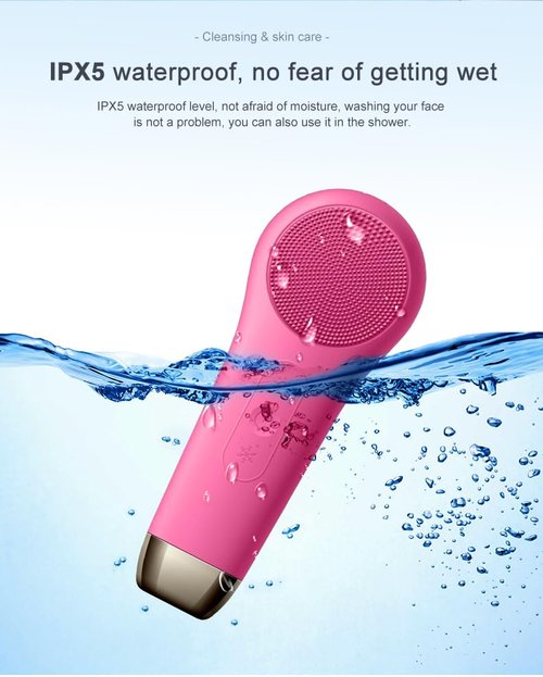 Rechargeable Electric Facial Cleansing Brush – Silicone Face Scrubber with Vibrating Technology for Deep Cleansing & Exfoliation, Waterproof, Gentle on Skin, Suitable for Men & Women (red)