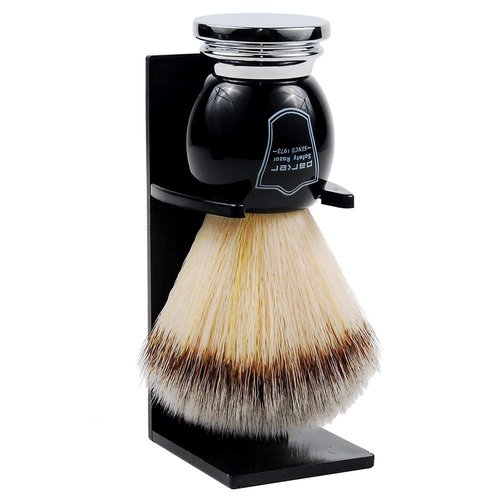 Parker Deluxe Synthetic Silvertip Shaving Brush – 22 mm Ultra‑Soft Knot, Chrome & Black Handle + Acrylic Stand for Proper Drying