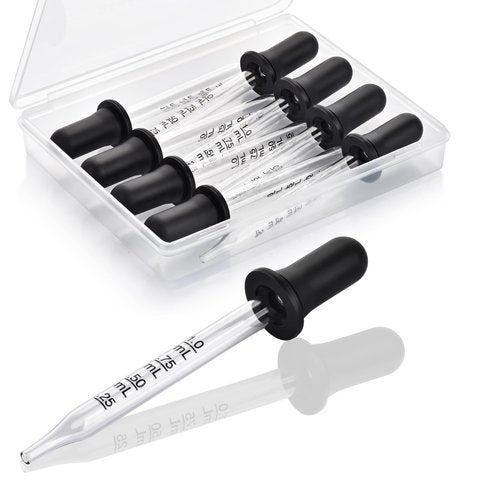 Herain 8 Pack Glass Eye Dropper, 1ml Pipette Dropper for Essential Oil, Crafts, arts, Lab, Measuring and Transferring a Variety of Liquids, Droppers Straight Tips