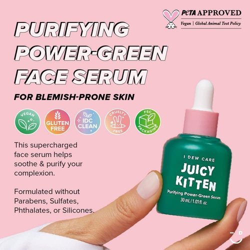 I Dew Care Hydrocolloid Acne Pimple Patch - Timeout Blemish Happy Paws | 36 Count (14mm) + Face Serum - Juicy Kitten | Purifying Power-Green Korean Skincare with Niacinamide, 1.01 Fl Oz Bundle