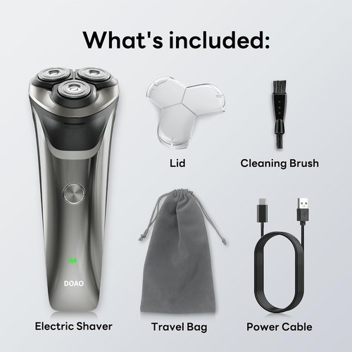 DOAO Electric Razor for Men, 100% Waterproof, Gentle on Sensitive Skin, Wet & Dry Rotary Electric Shavers for Men, Pop-up Beard Trimmer, 120 Min Shaving, 1.5H Fast Charge, Ergonomic Men's Shaver