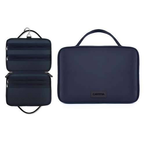 Carttiya Travel Toiletry Bag for Men, Portable Travel Cosmetic Organizer Dopp Kit Water-resistant Shaving Bag for Toiletries Accessories with Hanging Hook, Full-size Container Blue
