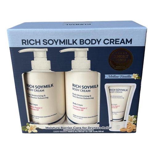 Mellow Vanilla Rich Soymilk Body Cream, Body Moisturizing & Skin Barrier Enhancing GIFT SET: 2x16.9 FL OZ+1.69 FL OZ (1050 ml)