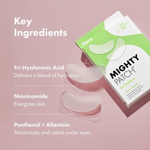 Mighty Patch HERO COSMETICS for Tired Eyes Patches - Soothing Hydrogel Patches - Awakens and Visibly De-puffs Undereyes with Multiple Applications (6 Count) (Pack of 2)