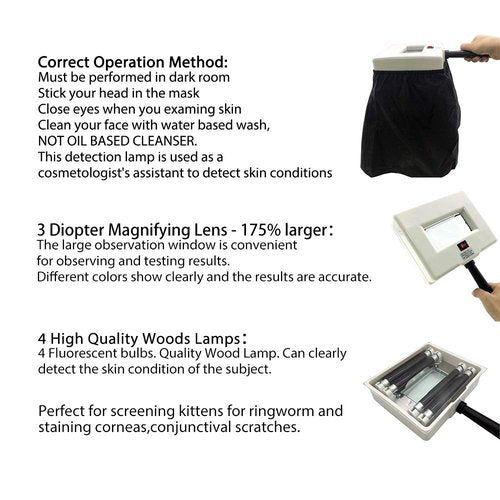 Eagou Diary Woods Lamp Skin Analyzer,Magnifying Handle Woods-Lamp,UV Light for Facial Skin Analyze Facial Detector with Black Shade Cloth