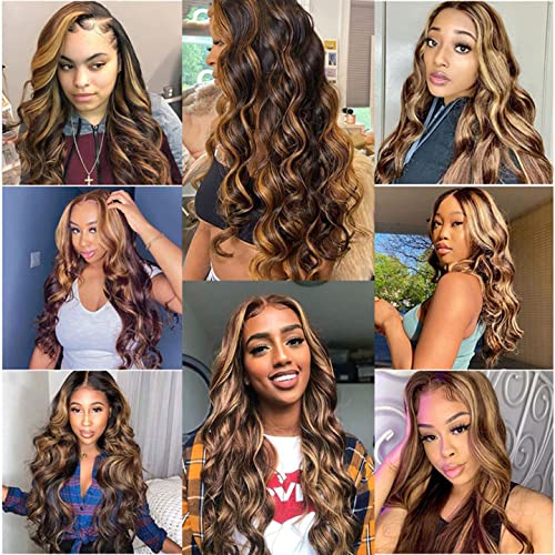 P427 Highlight Blonde Bundles Human Hair Brown Body Wave 1 Bundle 34 Inch Unprocessed Brazilian Virgin Remy Honey Blonde Body Wave Bundles Human Hair Extensions