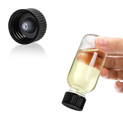 Bekith 30 Pack Boston Round Glass Bottle with Black Cap, 1 oz Capacity, Clear