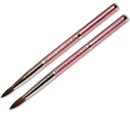 Beaute Galleria 2 Pieces Kolinsky Sable Round Acrylic Nail Art Brush Set, Manicure Detail Painting Nail Art Pen (Size 8, 12)