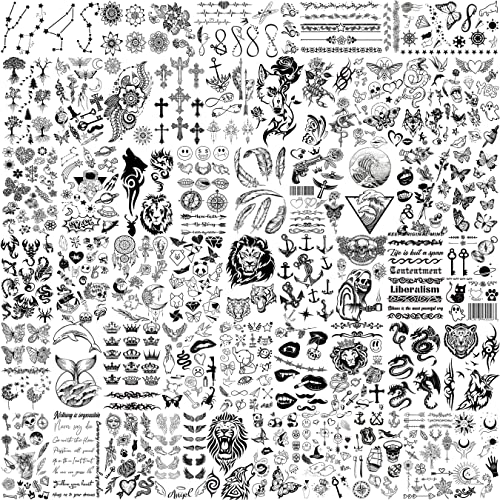52 Sheets Tiny Small Temporary Tattoos For Kids Boys Girls, Tribal Animals Butterfly Anchor Compass Tattoo Stickers For Men Women, 3D Cute Flower Fake Face Tatoo Kits Sets For Neck Arm Hands