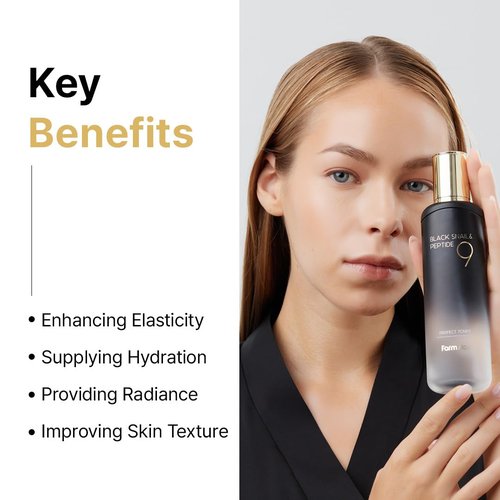 Farmstay Black Snail & Peptide 9 Perfect Toner, Snail Mucin Toner for Elastic & Glow Skin, Moisturizing & Anti-Aging, Smooths & Refine Skin Texutre, Korean Skin Care, for Women & Men, 4.05 Fl. Oz